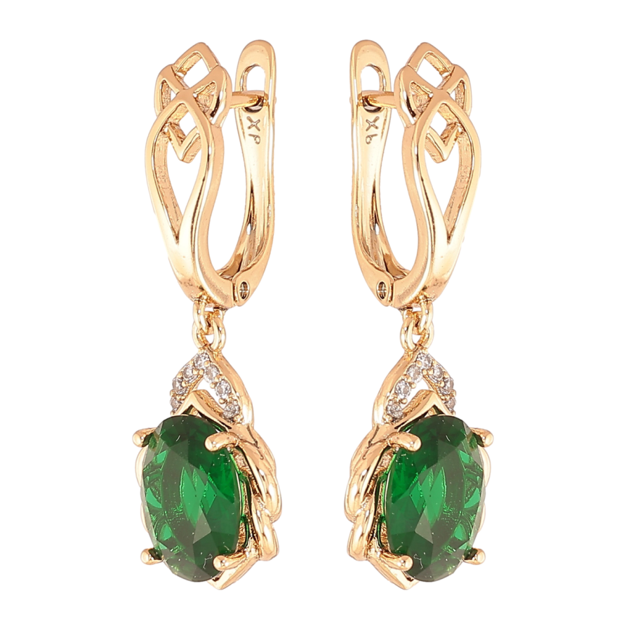 Серьги Xuping Цвет Позолота 18K английский замок Подвески с зелеными кристаллами фото №1