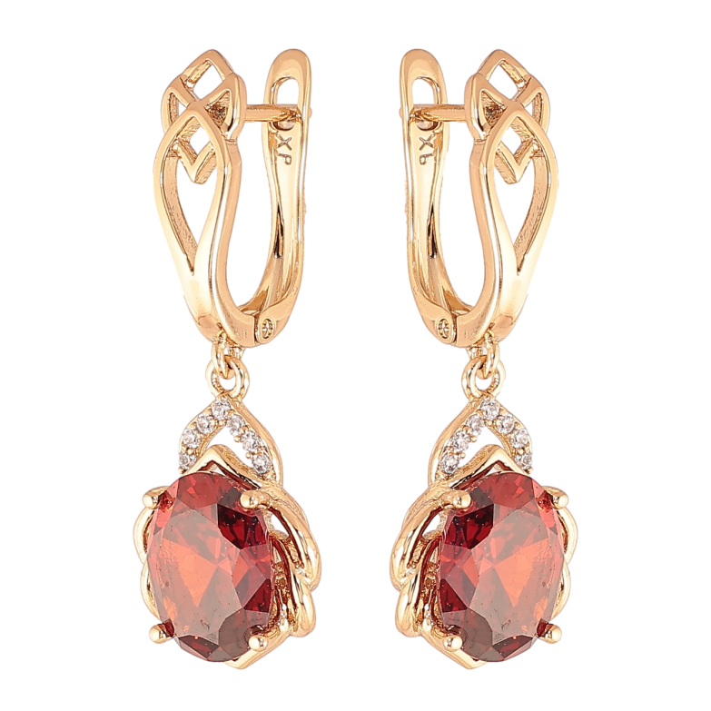Сережки Xuping Колір Позолота 18K англійська застібка Підвіски з червоними кристалами фото №1