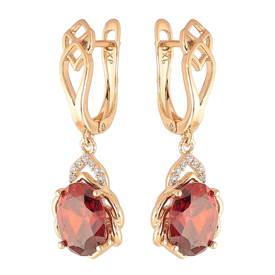 Сережки Xuping Колір Позолота 18K англійська застібка Підвіски з червоними кристалами фото №1