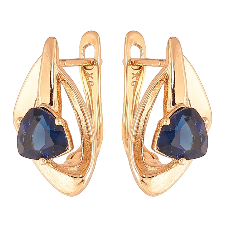 Сережки Xuping Колір Позолота 18K англійська застібка Візерунок з синіми кристалами фото №1