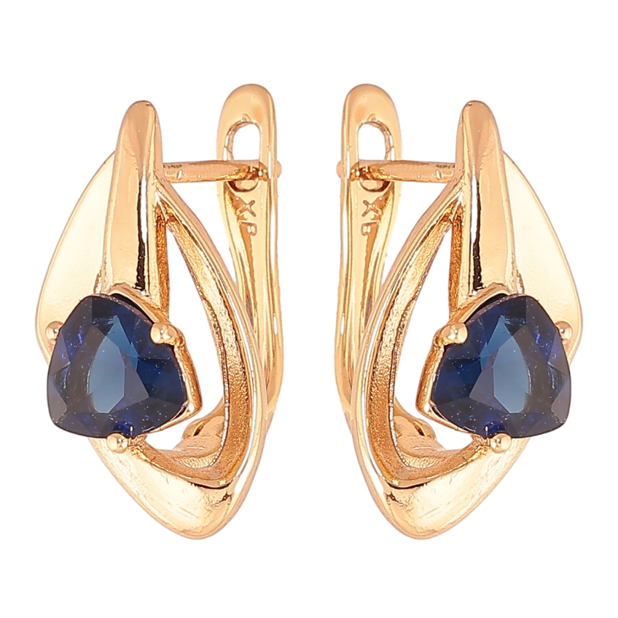 Серьги Xuping Цвет Позолота 18K английский замок Узор с синими кристаллами фото №1