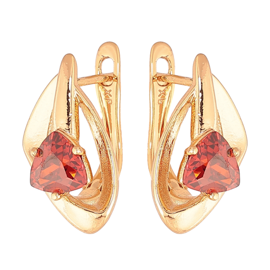 Сережки Xuping Колір Позолота 18K англійська застібка Візерунок з червоними кристалами фото №1