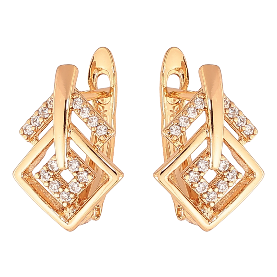 Сережки Xuping Колір Позолота 18K англійська застібка Візерунок з кристалами фото №1