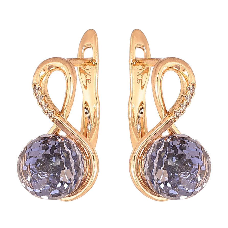Серьги Xuping Цвет Позолота 18K английский замок Восьмерки с сиреневыми кристаллами фото №1