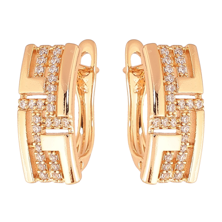 Сережки Xuping Колір Позолота 18K англійська застібка Візерунок з кристалами фото №2