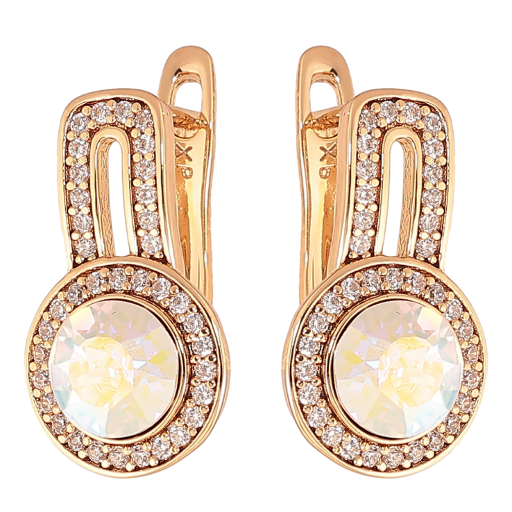 Серьги Xuping Цвет Позолота 18K английский замок Радужные кристаллы в обрамлении фото №3 Серьги Xuping Цвет Позолота 18K английский замок Радужные кристаллы в обрамлении фото №3