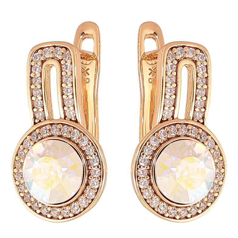Серьги Xuping Цвет Позолота 18K английский замок Радужные кристаллы в обрамлении фото №9
