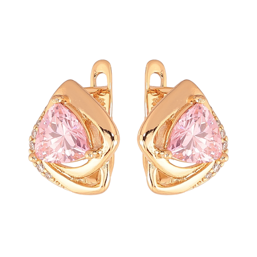 Серьги Xuping Цвет Позолота 18K английский замок Узор с розовыми кристаллами фото №1