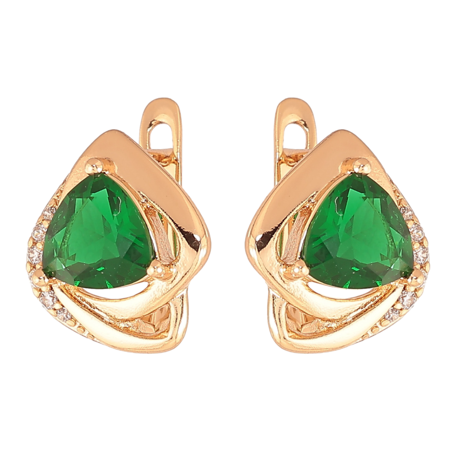 Сережки Xuping Колір Позолота 18K англійська застібка Візерунок з зеленими кристалами фото №1