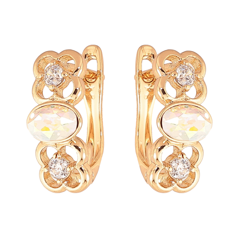 Серьги Xuping Цвет Позолота 18K английский замок Цветочный узор с радужными кристаллами фото №1 Серьги Xuping Цвет Позолота 18K английский замок Цветочный узор с радужными кристаллами фото №1