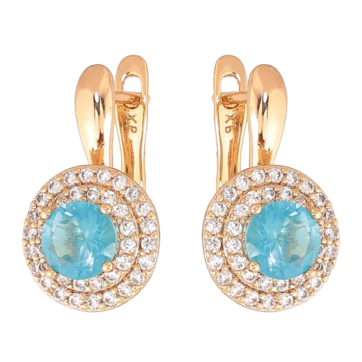 Серьги Xuping Цвет Позолота 18K английский замок Голубые кристаллы в обрамлении фото №7