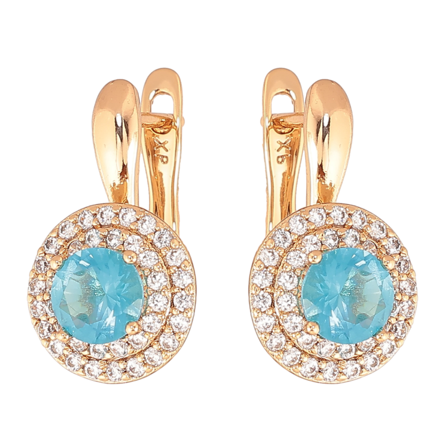 Сережки Xuping Колір Позолота 18K англійська застібка Блакитні кристали в обрамленні фото №1