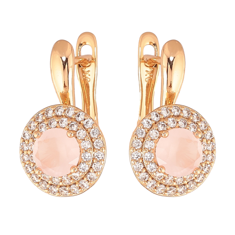 Серьги Xuping Цвет Позолота 18K английский замок Розовые кристаллы в обрамлении фото №1