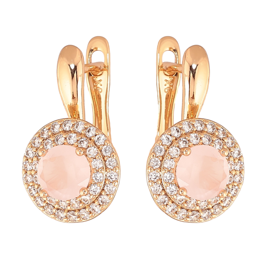 Серьги Xuping Цвет Позолота 18K английский замок Розовые кристаллы в обрамлении фото №1