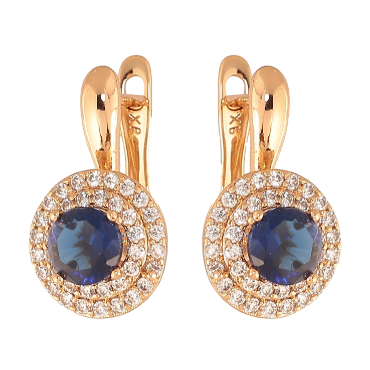 Серьги Xuping Цвет Позолота 18K английский замок Синие кристаллы в обрамлении фото №4