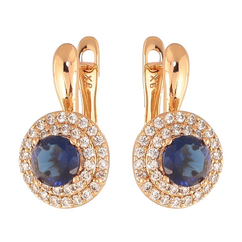 Серьги Xuping Цвет Позолота 18K английский замок Синие кристаллы в обрамлении фото №1