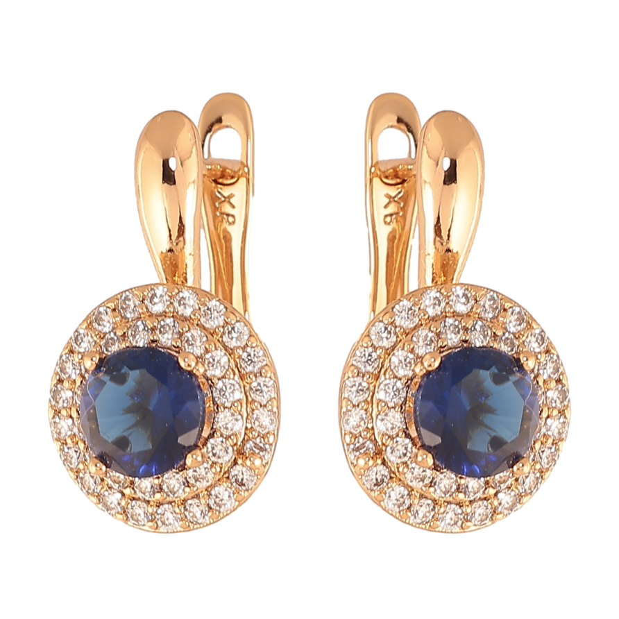 Серьги Xuping Цвет Позолота 18K английский замок Синие кристаллы в обрамлении фото №1