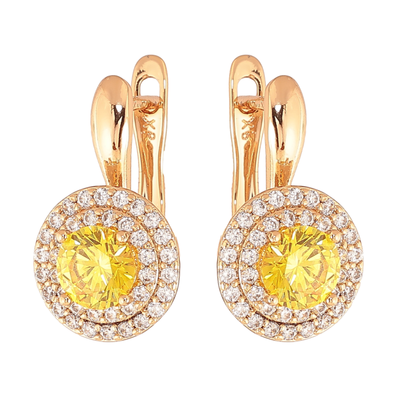 Серьги Xuping Цвет Позолота 18K английский замок Желтые кристаллы в обрамлении фото №1 Серьги Xuping Цвет Позолота 18K английский замок Желтые кристаллы в обрамлении фото №1