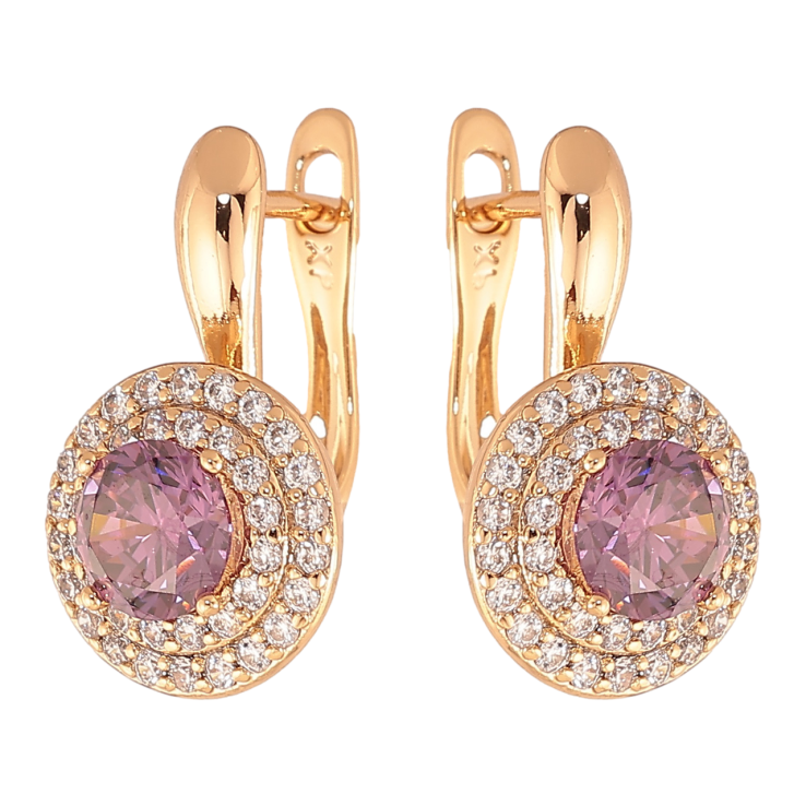 Серьги Xuping Цвет Позолота 18K английский замок Сиреневые кристаллы в обрамлении фото №23