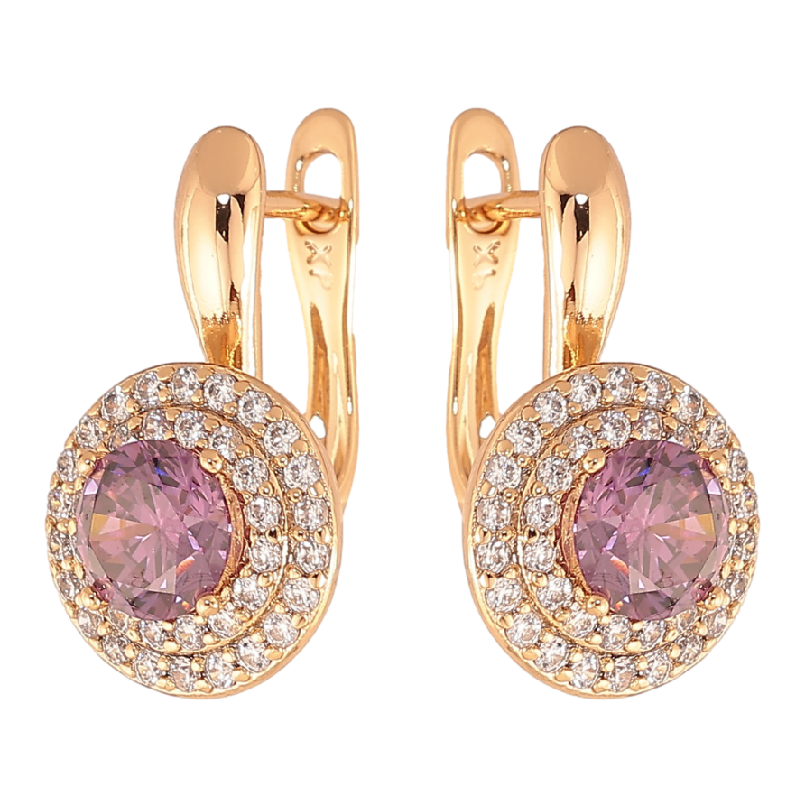 Сережки Xuping Колір Позолота 18K англійська застібка Бузкові кристали в обрамленні фото №1 Сережки Xuping Колір Позолота 18K англійська застібка Бузкові кристали в обрамленні фото №1