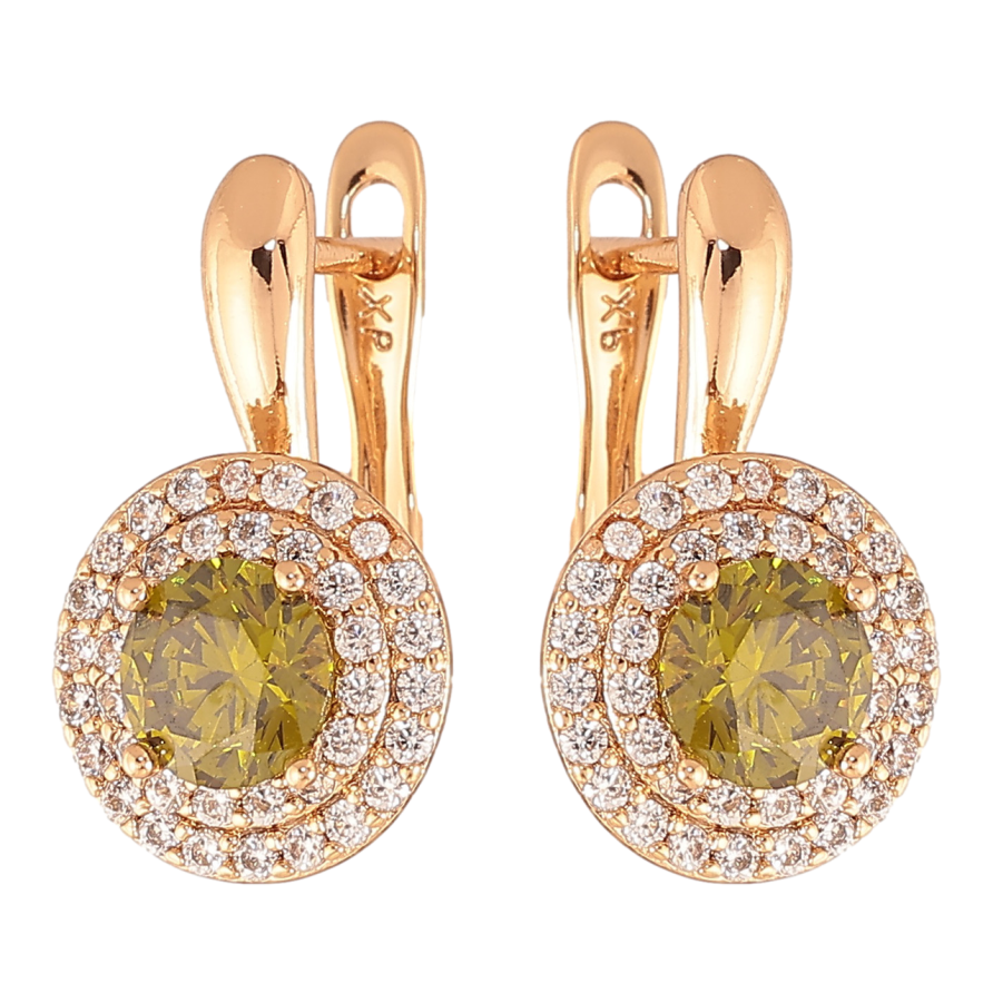 Серьги Xuping Цвет Позолота 18K английский замок Оливковые кристаллы в обрамлении фото №1