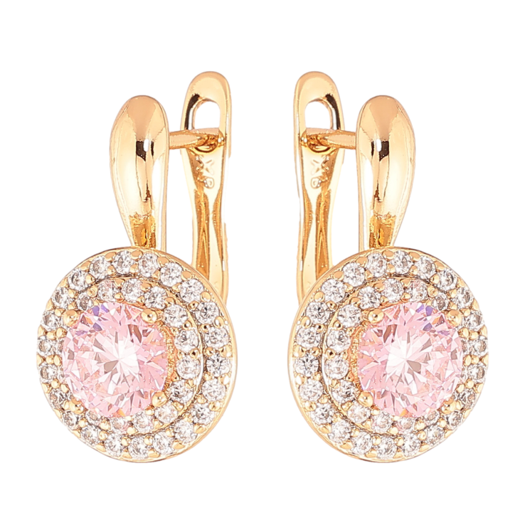 Серьги Xuping Цвет Позолота 18K английский замок Розовые кристаллы в обрамлении фото №7