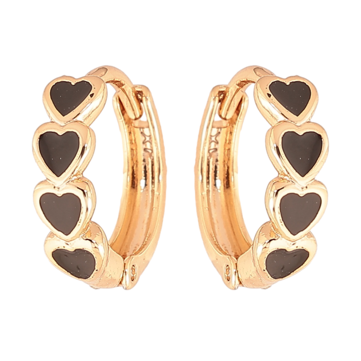 Сережки Xuping Колір Позолота 18K колечка Сердечка з чорною емалью фото №5