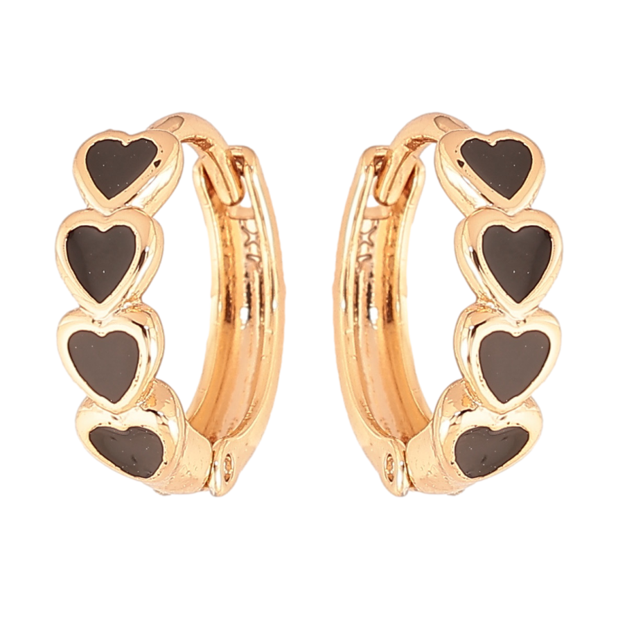 Сережки Xuping Колір Позолота 18K колечка Сердечка з чорною емалью фото №1