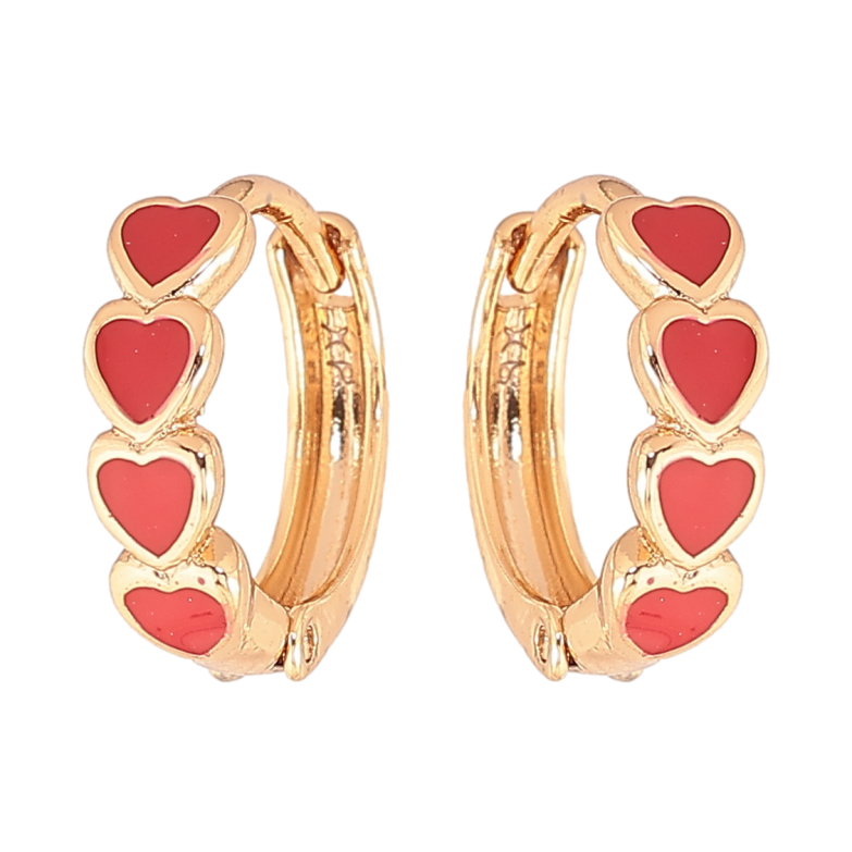 Серьги Xuping Цвет Позолота 18K колечки Сердечки с красной эмалью фото №1