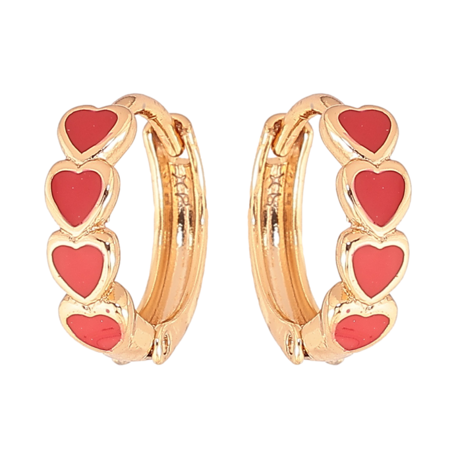 Сережки Xuping Колір Позолота 18K колечка Сердечка з червоною емалью фото №1