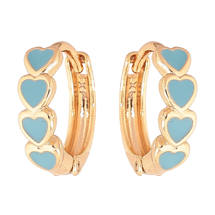 Серьги Xuping Цвет Позолота 18K колечки Сердечки с голубой эмалью фото №1 Серьги Xuping Цвет Позолота 18K колечки Сердечки с голубой эмалью фото №1