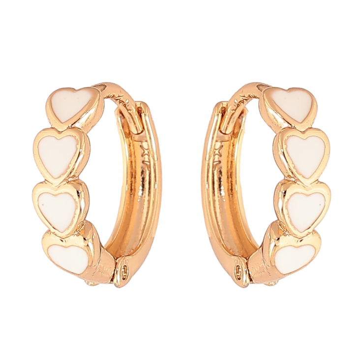 Сережки Xuping Колір Позолота 18K колечка Сердечка з білою емалью фото №6