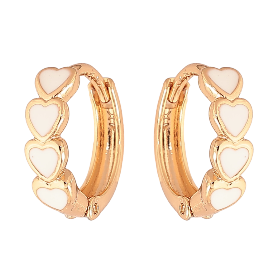 Сережки Xuping Колір Позолота 18K колечка Сердечка з білою емалью фото №1