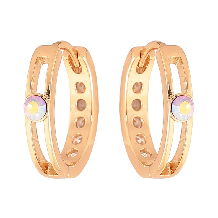 Серьги Xuping Цвет Позолота 18K колечки Двусторонние с дорожкой и радужными кристаллами фото №22 Серьги Xuping Цвет Позолота 18K колечки Двусторонние с дорожкой и радужными кристаллами фото №22