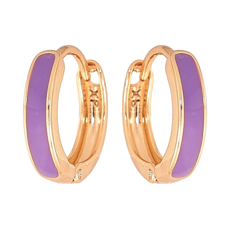 Сережки Xuping Колір Позолота 18K колечка Фіолетова емаль ø 14мм фото №1