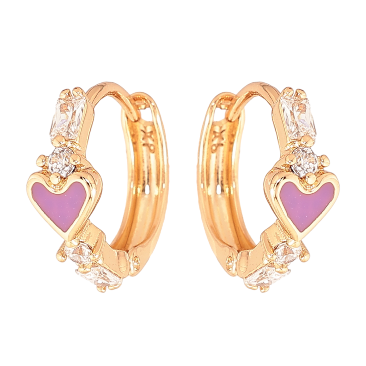 Серьги Xuping Цвет Позолота 18K колечки Сиреневые эмалевые сердечки с кристаллами фото №10 Серьги Xuping Цвет Позолота 18K колечки Сиреневые эмалевые сердечки с кристаллами фото №10