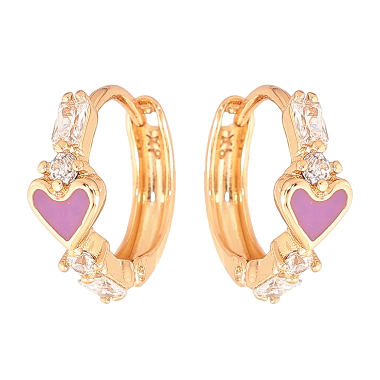Серьги Xuping Цвет Позолота 18K колечки Сиреневые эмалевые сердечки с кристаллами фото №1 Серьги Xuping Цвет Позолота 18K колечки Сиреневые эмалевые сердечки с кристаллами фото №1