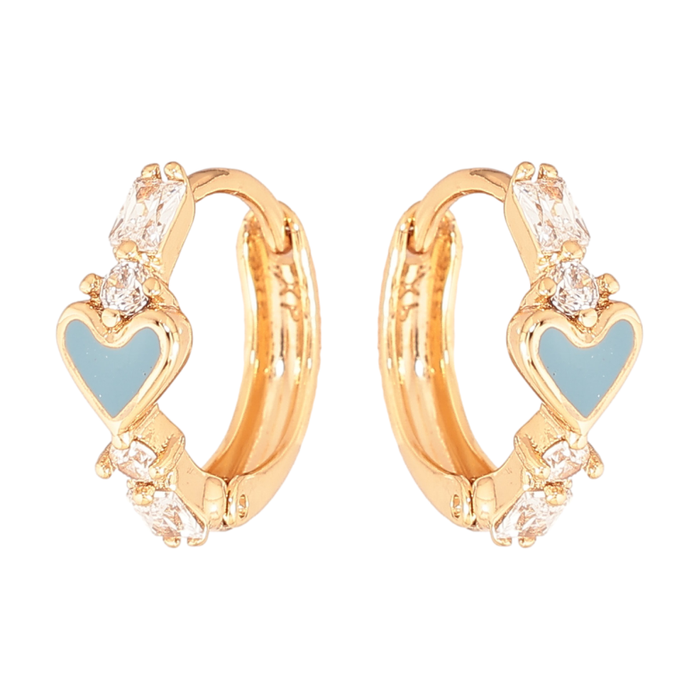 Сережки Xuping Колір Позолота 18K колечка Блакитні емалеві сердечка з кристалами фото №6