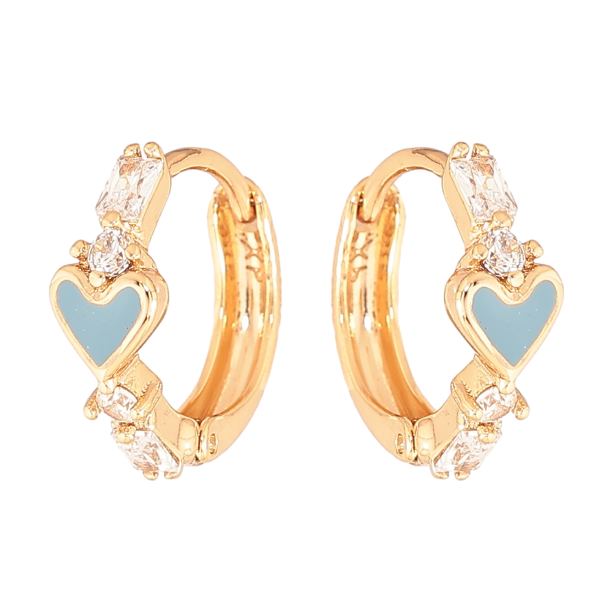 Серьги Xuping Цвет Позолота 18K колечки Голубые эмалевые сердечки с кристаллами фото №1
