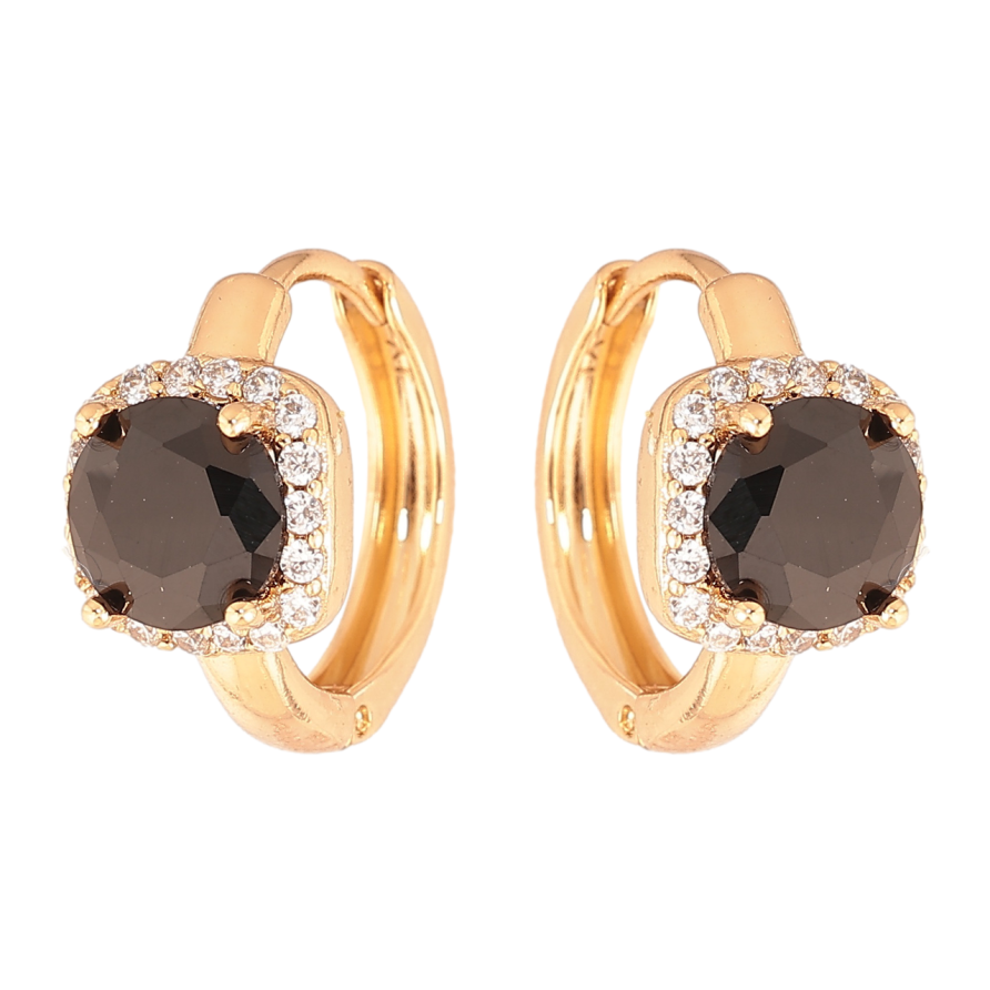 Серьги Xuping Цвет Позолота 18K колечки Черные кристаллы в обрамлении фото №1