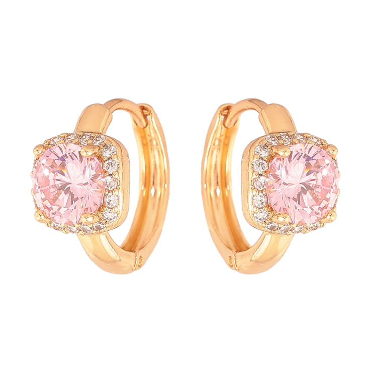 Серьги Xuping Цвет Позолота 18K колечки Розовые кристаллы в обрамлении фото №21