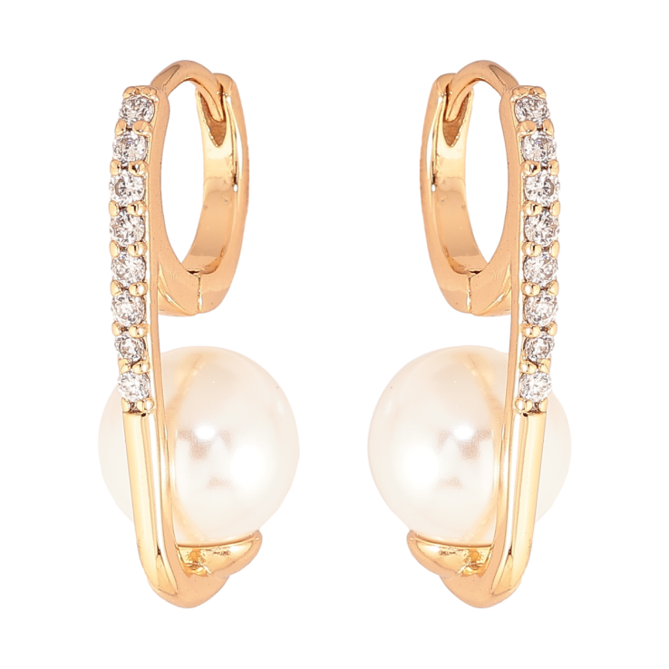 Серьги Xuping Цвет Позолота 18K колечки Дорожки кристаллов с жемчужинами фото №2 Серьги Xuping Цвет Позолота 18K колечки Дорожки кристаллов с жемчужинами фото №2