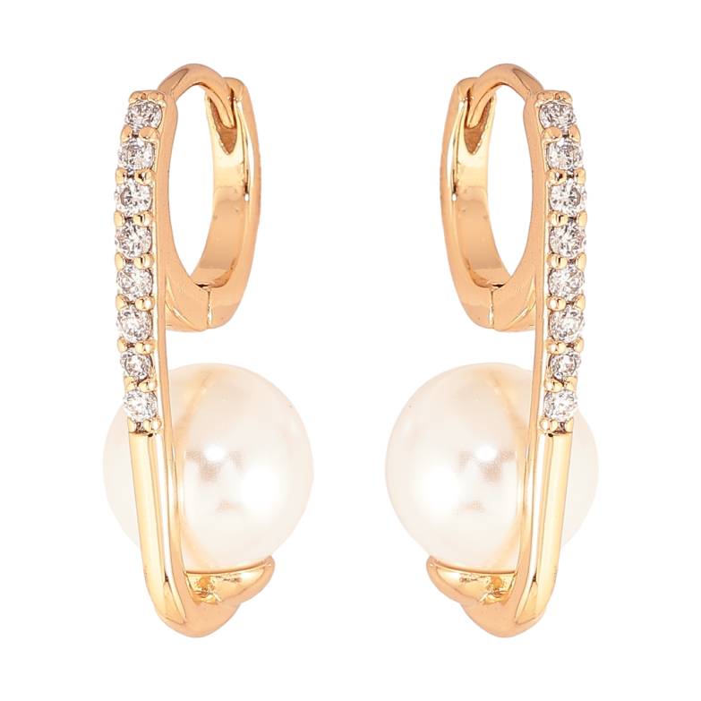 Сережки Xuping Колір Позолота 18K колечка Доріжки кристалів з перлинами фото №1 Сережки Xuping Колір Позолота 18K колечка Доріжки кристалів з перлинами фото №1