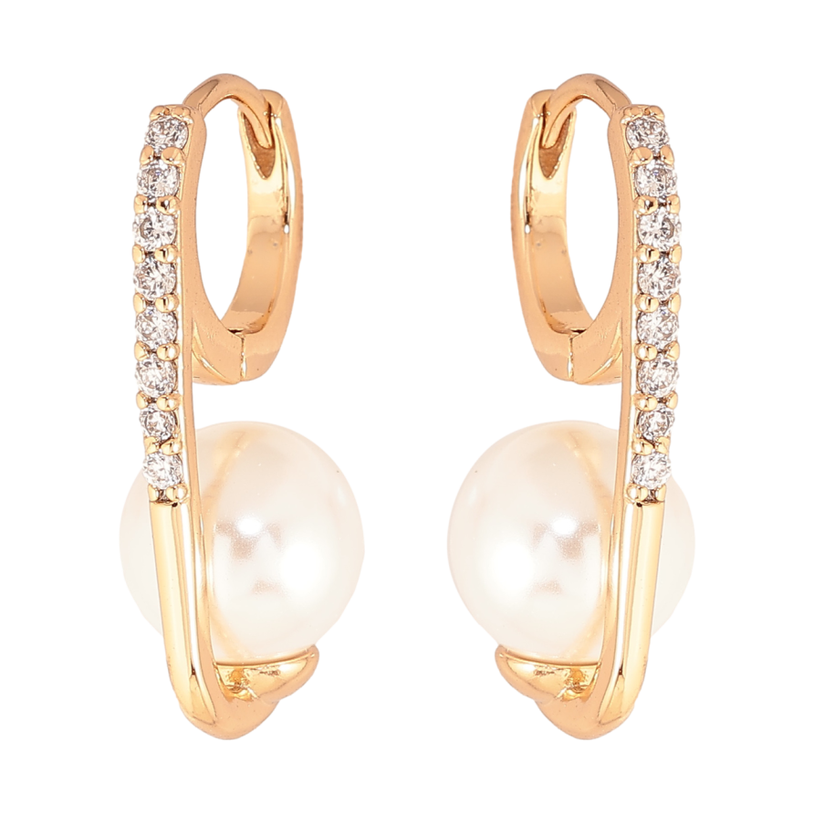 Сережки Xuping Колір Позолота 18K колечка Доріжки кристалів з перлинами фото №1