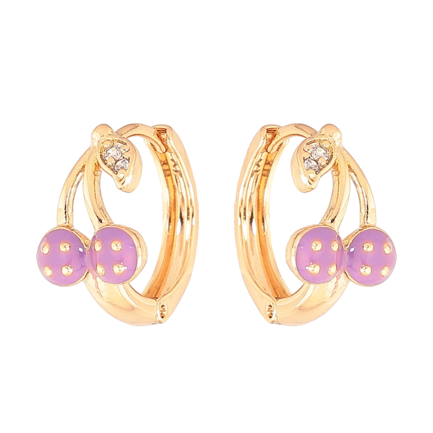 Серьги Xuping Цвет Позолота 18K колечки Вишенки с сиреневой эмалью фото №1 Серьги Xuping Цвет Позолота 18K колечки Вишенки с сиреневой эмалью фото №1
