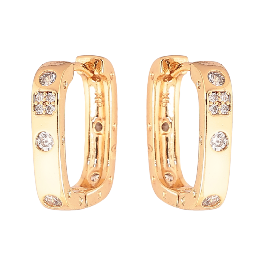 Серьги Xuping Цвет Позолота 18K колечки Двусторонние с узором кристаллами фото №1