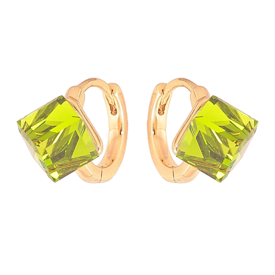 Серьги Xuping Цвет Позолота 18K колечки Салатовые кристальные кубики фото №1