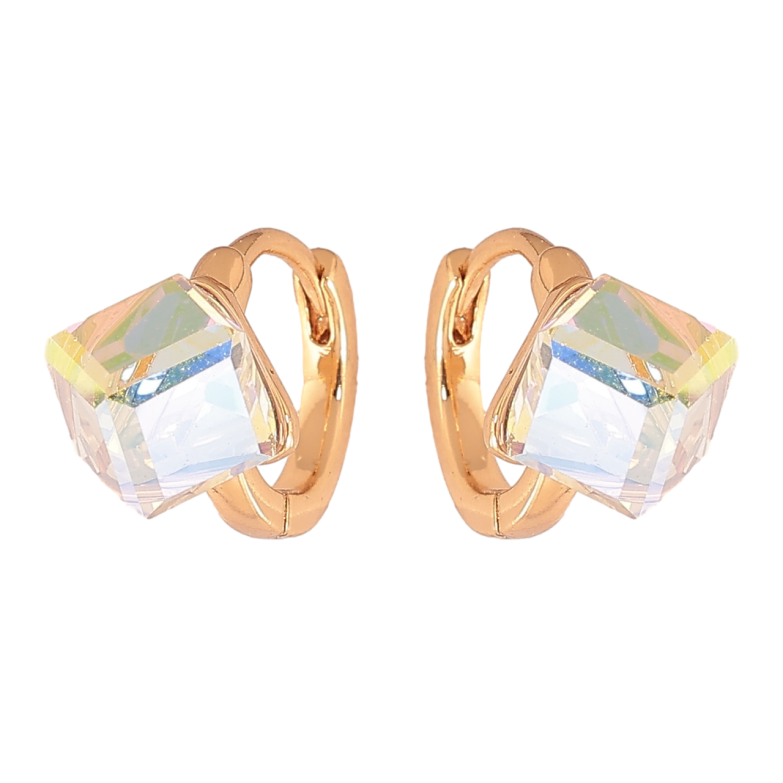 Серьги Xuping Цвет Позолота 18K колечки Радужные кристальные кубики фото №1