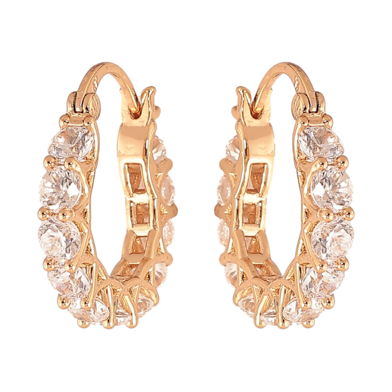 Сережки Xuping колір Позолота 18K замок-шпилька Доріжки кристалів ø 1.8см фото №1 Сережки Xuping колір Позолота 18K замок-шпилька Доріжки кристалів ø 1.8см фото №1