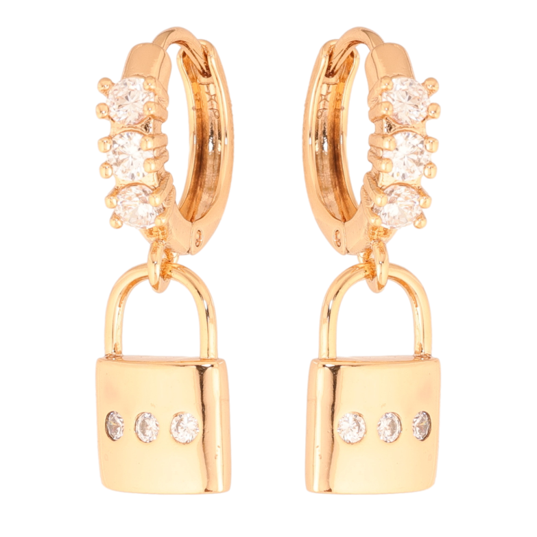 Серьги Xuping цвет Позолота 18K подвески на колечках Замочки с кристаллами фото №1 Серьги Xuping цвет Позолота 18K подвески на колечках Замочки с кристаллами фото №1